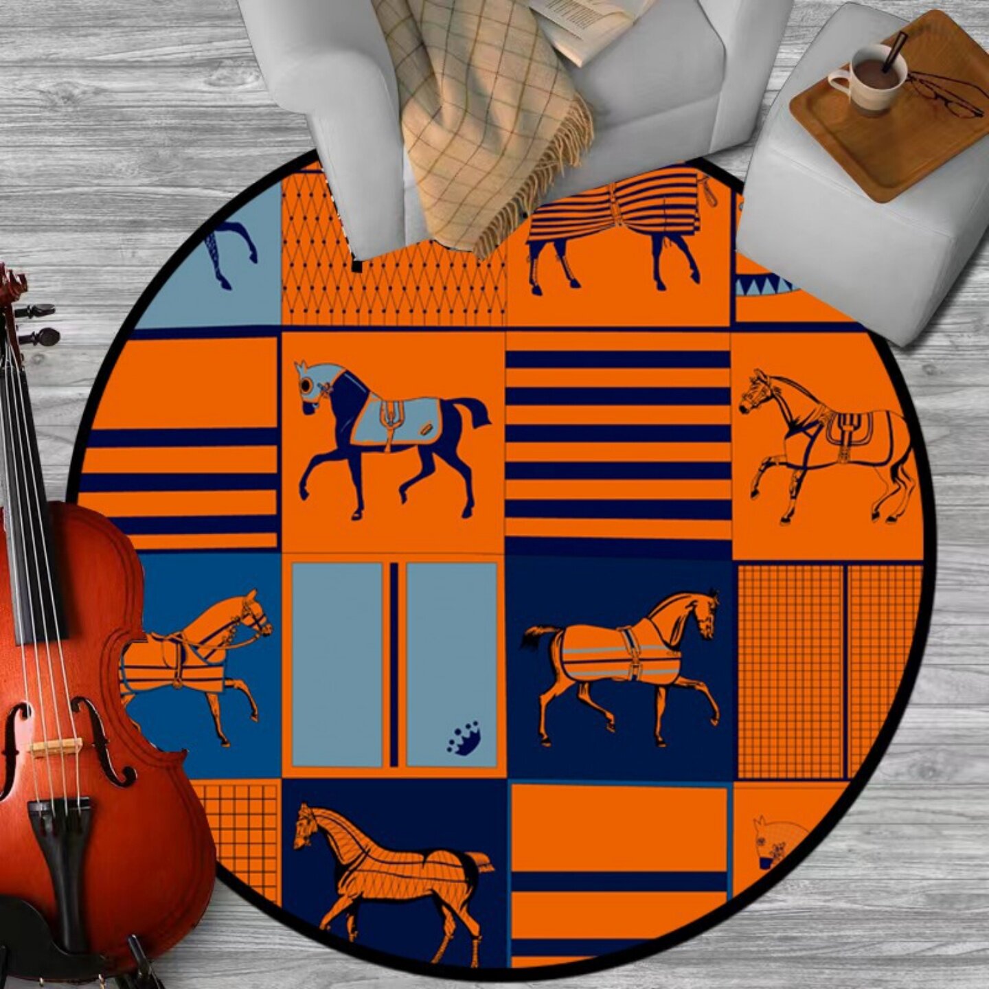 美式轻奢网红圆形地毯潮牌橙色衣帽间高级客厅卧室电脑椅转椅地垫