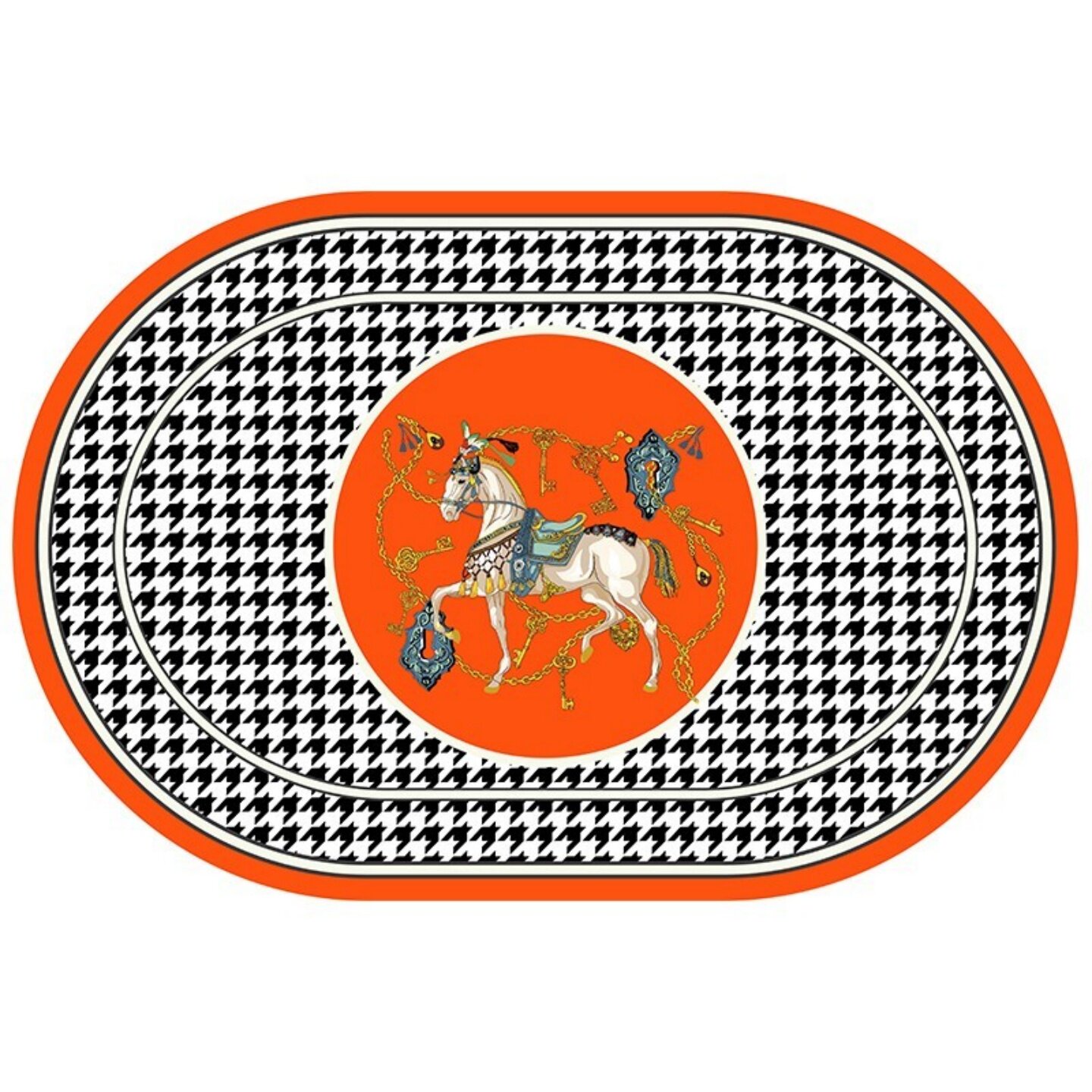 橙色椭圆形大马客厅地毯高级感卧室床边毯轻奢高级椭圆形餐桌地垫