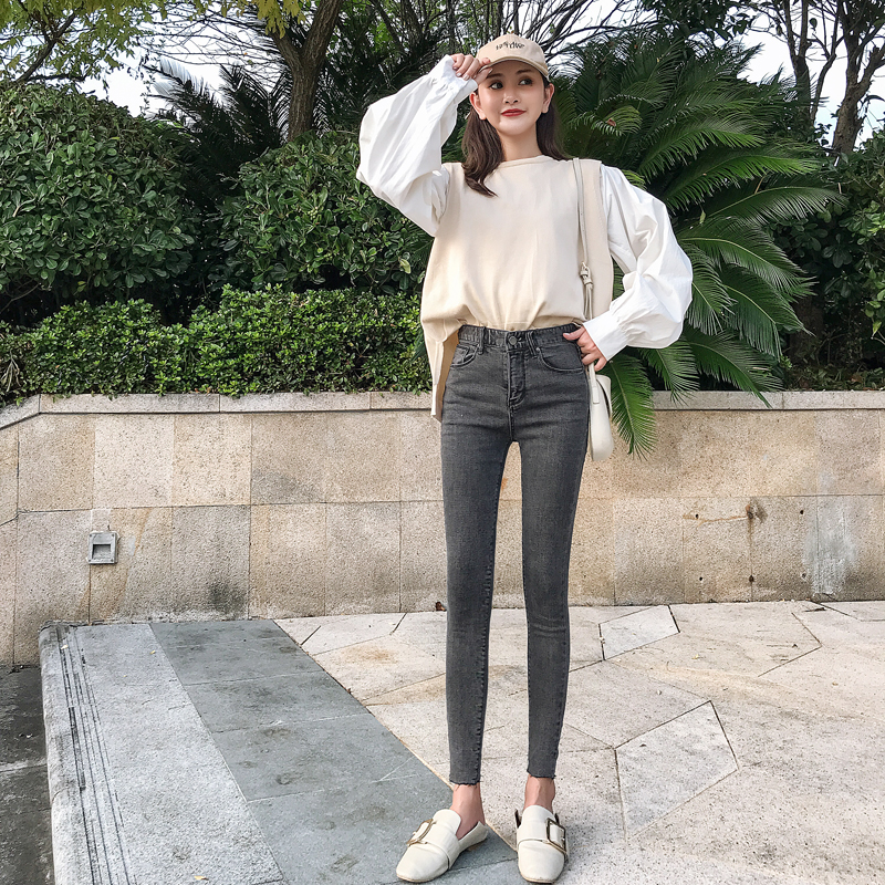 150cm小个子紧身八分牛仔裤女秋季高腰145学生九分显瘦小脚铅笔裤 - 图0