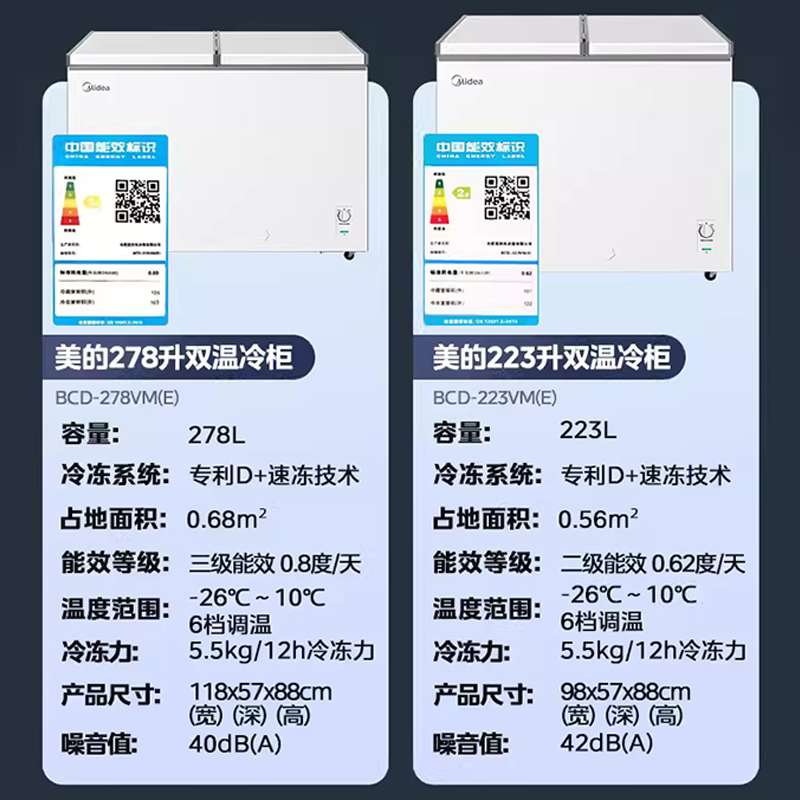 美的223/278升双温冰柜家用小型冷柜冷藏冷冻两用商用大容量冰箱 - 图3