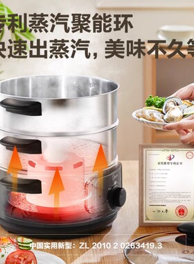 美的电蒸锅多功能家用电蒸笼蒸包子不锈钢三层大容量断电蒸菜神器