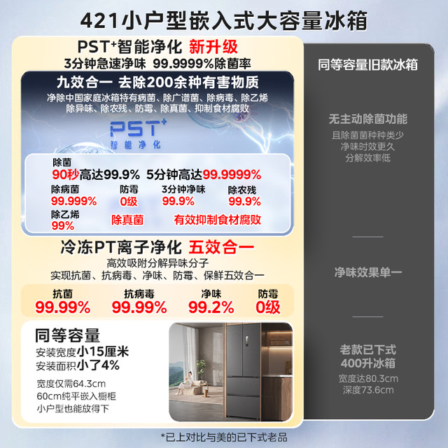 Midea ultra-thin built-in ຕູ້ເຢັນຝຣັ່ງ 421 zero embedded gray