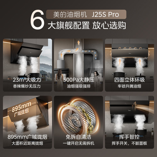 美的官方正品抽油烟机J25SPRO侧吸家用厨房大吸力免拆洗吸油烟机 - 图0