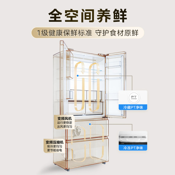 Midea 575 dual system ultra-thin household refrigerator French multi-door double-opening frequency conversion first-class large capacity