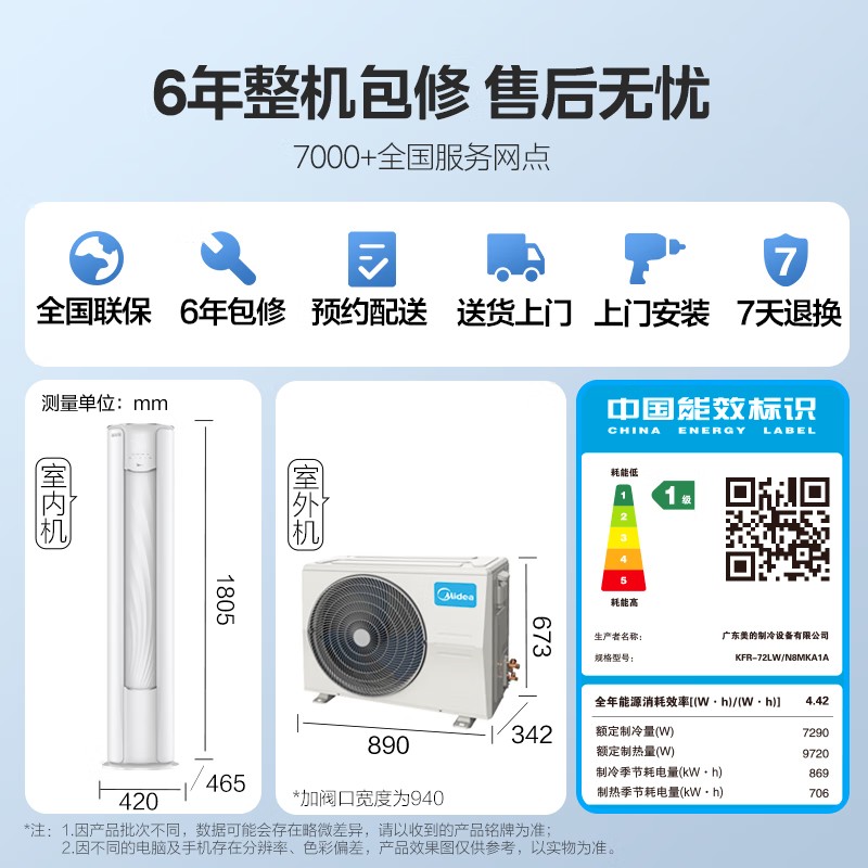 美的焕新风柜机一级变频3匹大新风量立式客厅空调冷暖两用MKA1A - 图3