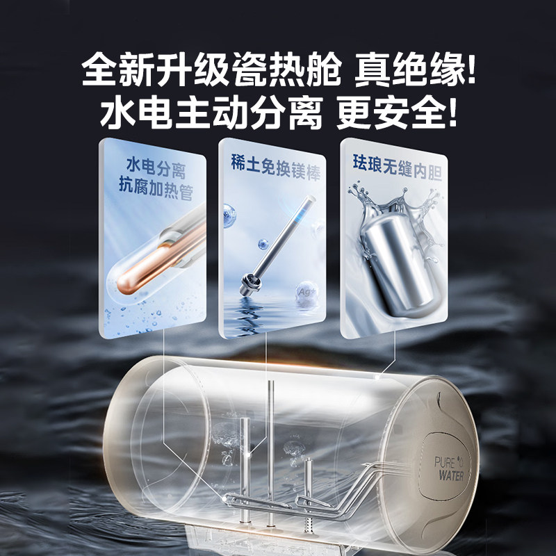 美的一级能效60升节能电热水器家用速热储水式洗澡JE6卫生间官方