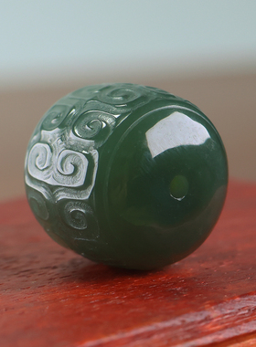 新疆和田玉青玉回纹珠玉石老型珠手串女单珠配饰珠男百搭手链diy