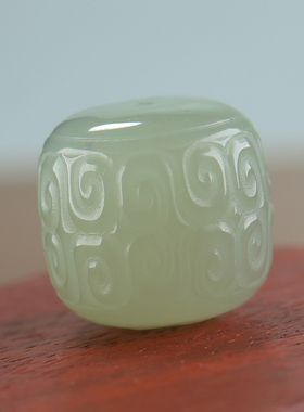 新疆和田玉老型珠男青白玉回纹珠玉石单珠手串配饰桶珠diy手饰女