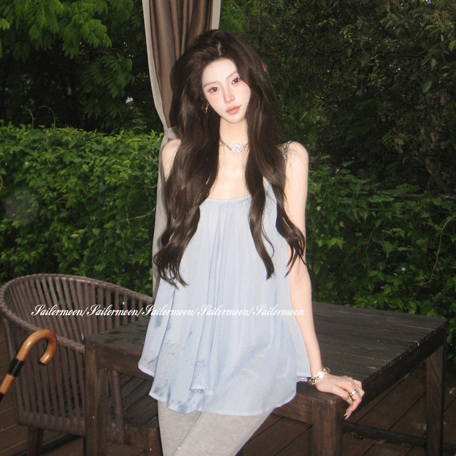5.10/20pm sunny girl Korean style gentle chiffon shirt V-neck suspender atmosphere drape top skirt