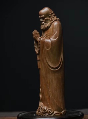 老山檀香整木雕刻达摩祖师佛像手把件摆件根雕家居玄关客厅案摆