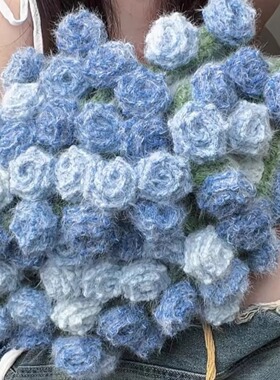 新款梦幻渐变玫瑰花毯手工编织diy材料包毛线花束毯子送女友礼物