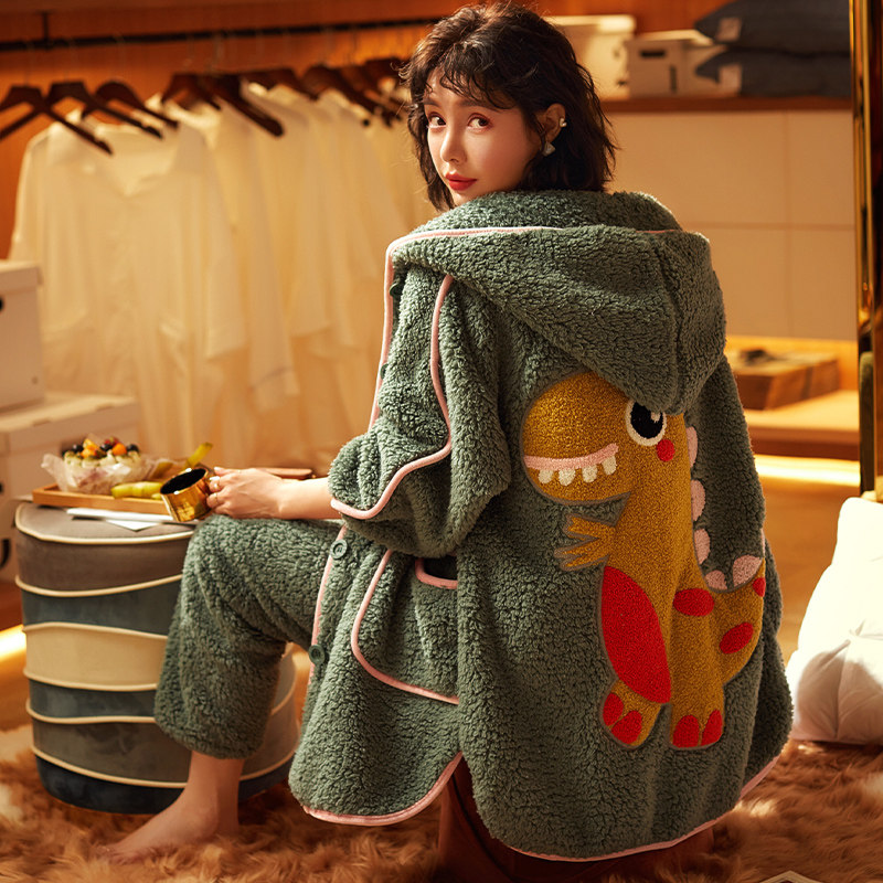 2020新款珊瑚绒秋冬款卡通恐龙睡衣 熙泽陌睡衣/家居服套装