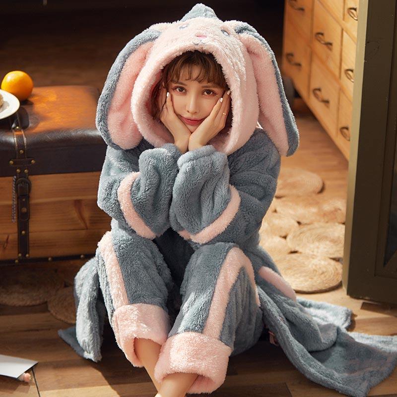 秋冬季珊瑚绒加绒长款可爱睡袍 熙泽陌睡衣/家居服套装