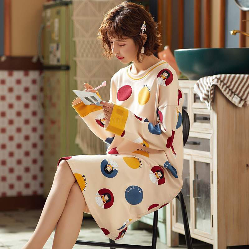 睡裙2021新款秋女士可外穿纯棉睡衣 香尔玛睡衣/家居服套装