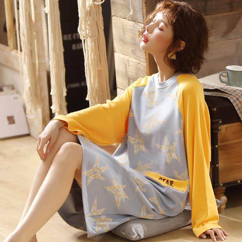 睡裙2021新款秋女士可外穿纯棉睡衣 香尔玛睡衣/家居服套装
