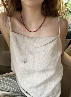 网红同款S925纯银圆球长款项链女红色串珠甜酷高级感新中式颈链潮