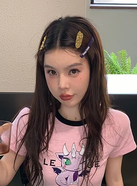周美美复古金色浮雕椭圆花朵头饰发夹侧边夹刘海发卡女对夹饰品潮