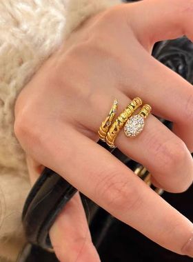 中古爆闪满钻缠绕灵蛇戒指指环