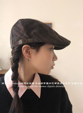 古着前进帽复古毛呢棕色鸭嘴帽潮