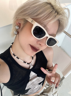 y2k辣妹凹造型猫眼墨镜高级眼镜