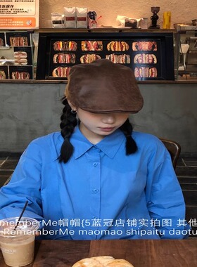 复古咖色调软皮质前进帽显脸小潮