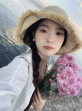 夏季出游草编圆顶渔夫帽遮阳草帽