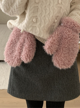 全包baby蓝色挂绳滑雪保暖手套女