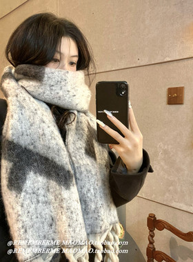 高级感灰色毛绒围巾女加厚保暖潮