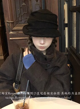 小众复古褶皱设计羊毛渔夫帽礼帽