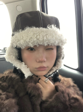 羊羔毛保暖护耳毛绒雷锋帽出游款
