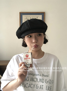 经典百搭显脸小黑色八角帽大版型