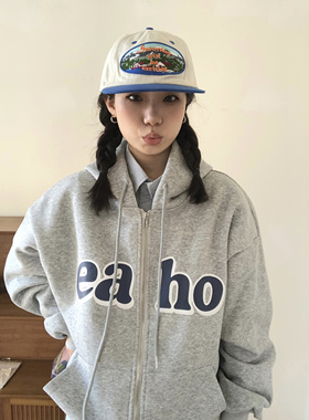 街头嘻哈蓝色平沿帽小众棒球帽潮