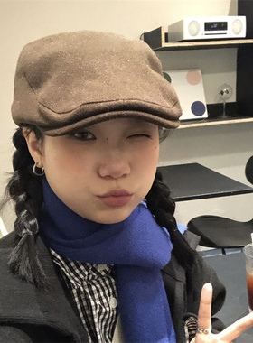 基础款毛呢咖啡色前进帽百搭复古