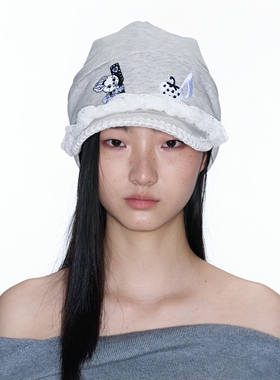 秋冬冷帽韩系动画卡通弯檐帽少女