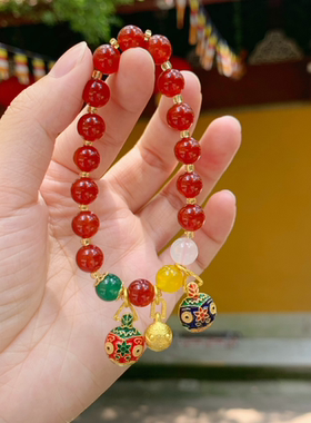 代上天竺红玛瑙吞金兽手链