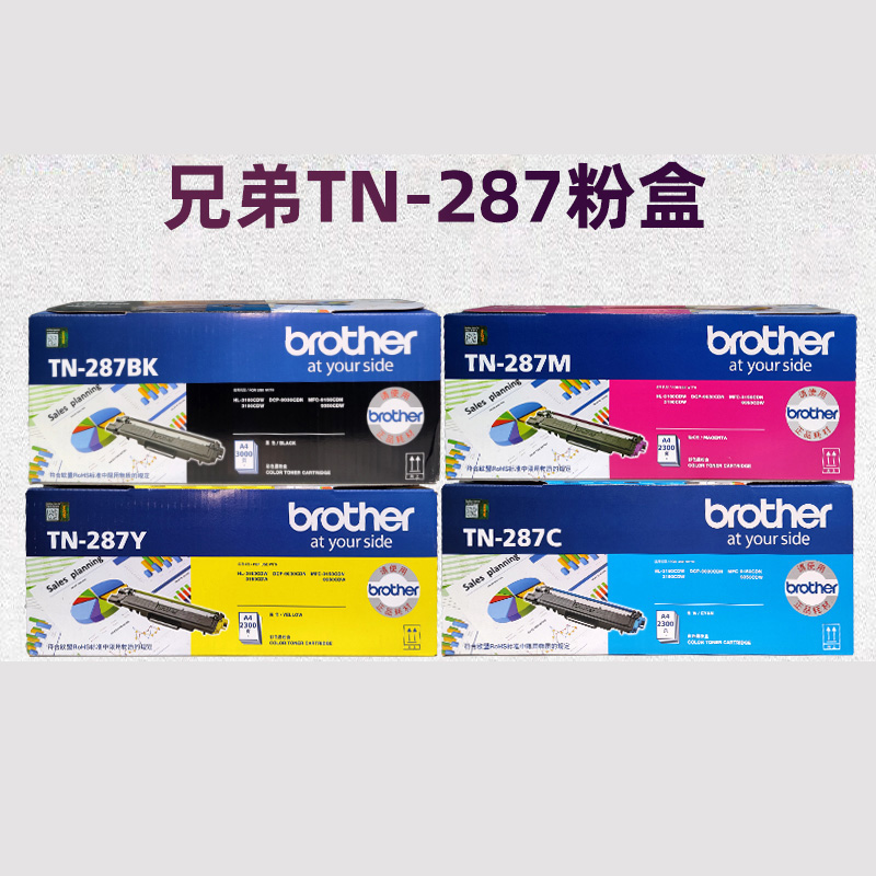 兄弟打印机TN-287bk 283bk原装黑色粉盒彩色墨盒适用DCP-9030CDN/HL-3160/3190/MFC-9150CDN/9350废粉仓223CL - 图0