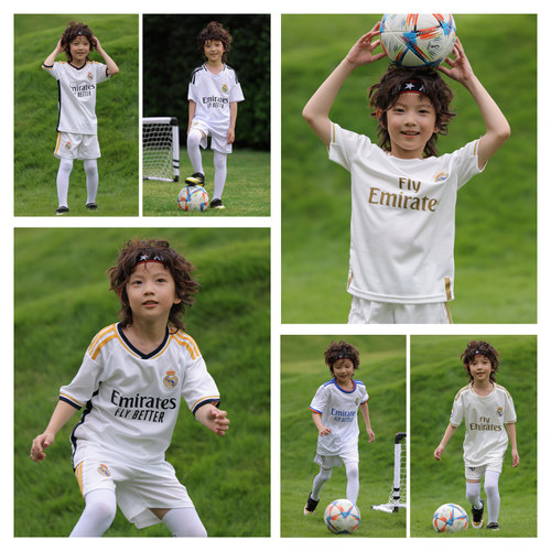 儿童足球服夏季短袖小学生马德里球衣套装男定制C罗训练比赛队服 - 图1