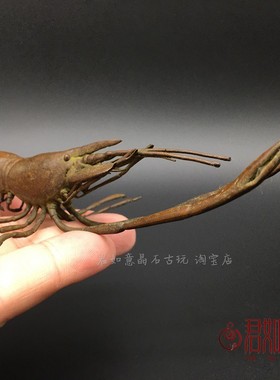 纯铜小青虾摆件 实心铜仿真河虾铜龙虾海鲜铜大虾装饰茶宠模型