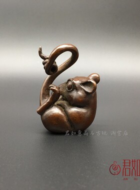 速发爱心件生肖老鼠香插摆铜可实铜老鼠创意长尾巴小老鼠铜雕件茶