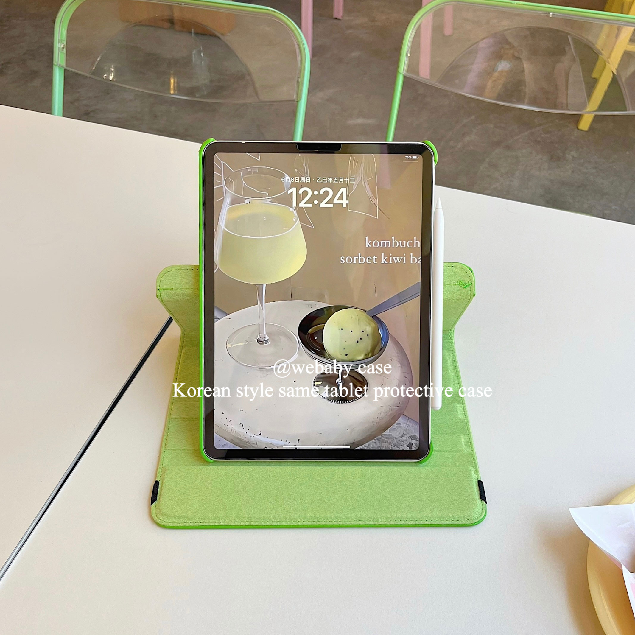 webaby「青果绿色ins」ipad pro11平板横/竖屏 保护壳2025 11代/Air6/7旋转皮套10.9寸10.2寸/5/10代苹果MINI - 图2