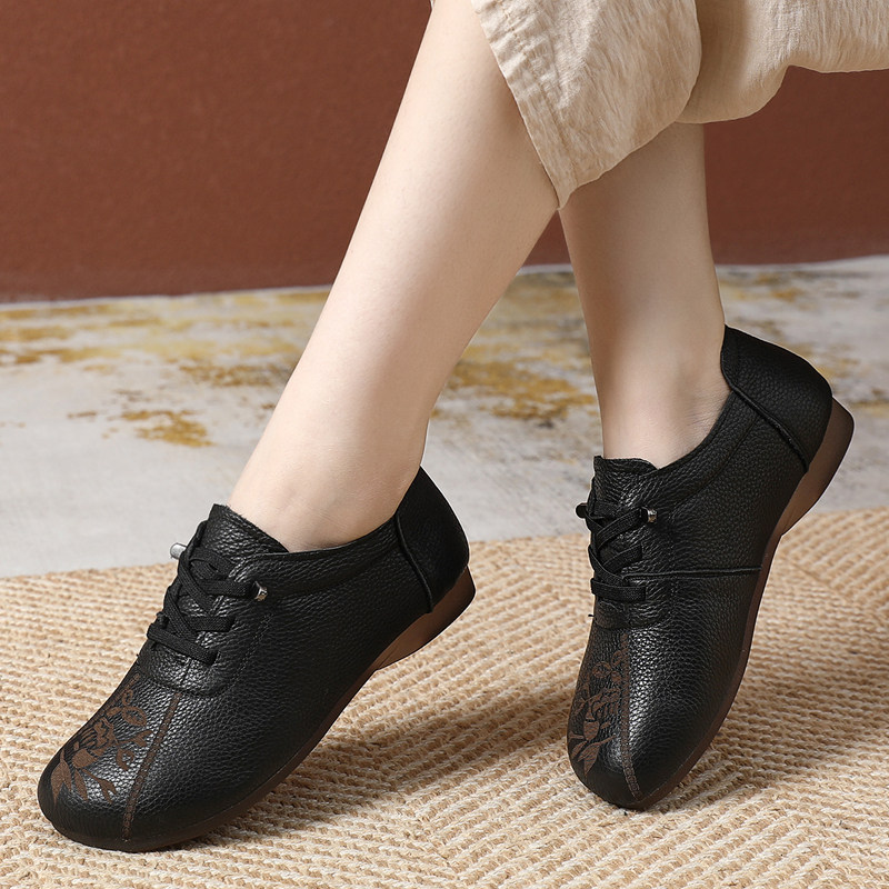 真皮超软妈妈鞋春秋复古软底皮鞋大码平底女鞋中老年深口脚肥单鞋,淘宝优惠券,粉丝福利购,淘宝优惠卷