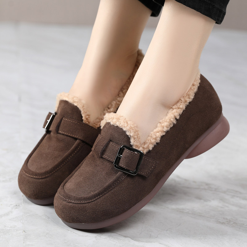 真皮加绒毛毛女鞋冬季软底舒适勃肯鞋大码平底皮鞋一脚蹬外穿棉鞋,淘宝优惠券,粉丝福利购,淘宝优惠卷