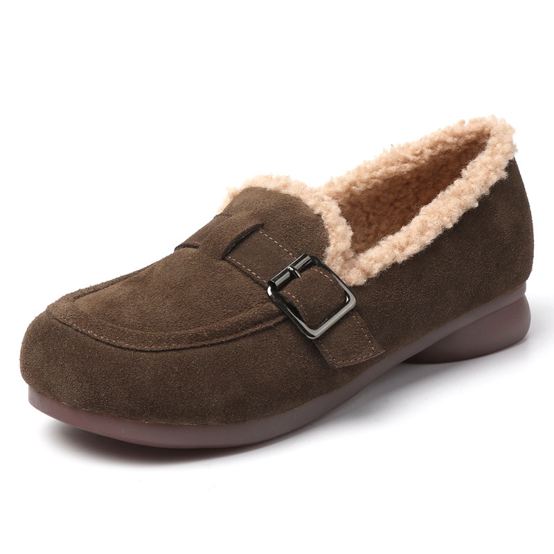 真皮加绒毛毛女鞋冬季软底舒适勃肯鞋大码平底皮鞋一脚蹬外穿棉鞋,淘宝优惠券,粉丝福利购,淘宝优惠卷