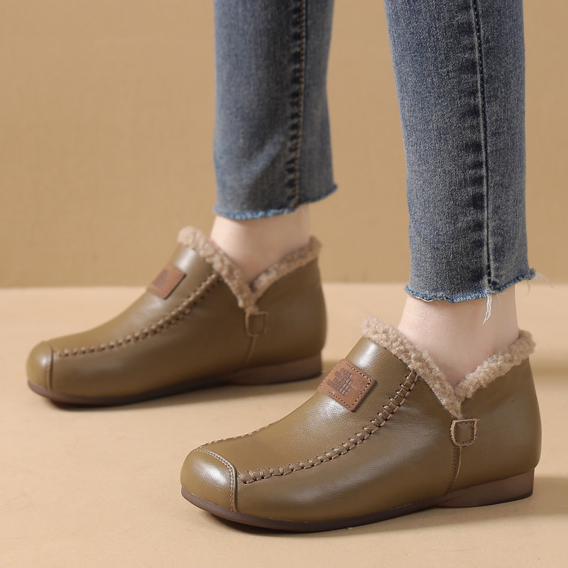 真皮加绒毛毛女鞋冬季牛筋软底舒适妈妈鞋大码平底中老年保暖棉鞋,淘宝优惠券,粉丝福利购,淘宝优惠卷