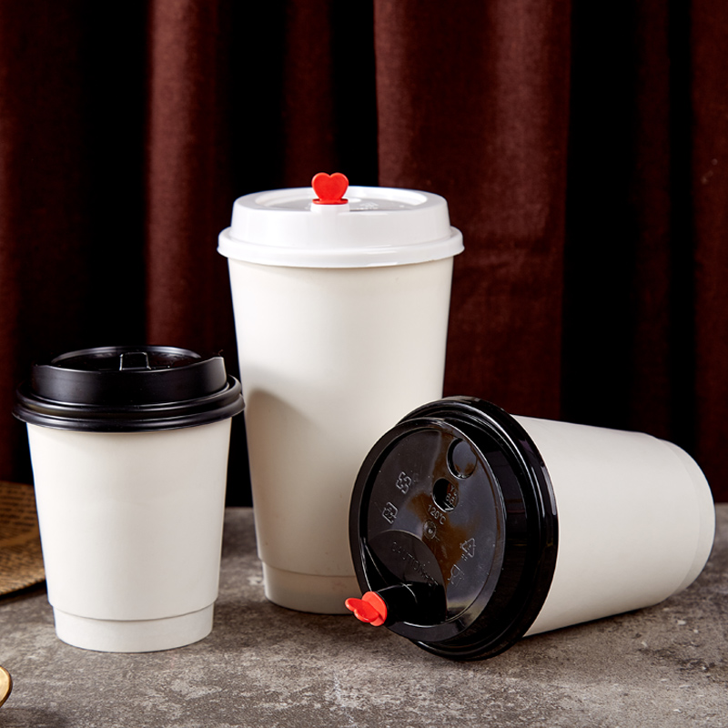 300ml一次性咖啡奶茶纸杯带盖350双层加厚热饮隔热防烫便携打包杯-图1