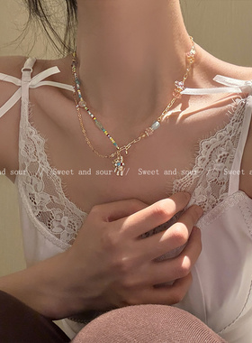 甜酷彩色串珠小熊项链