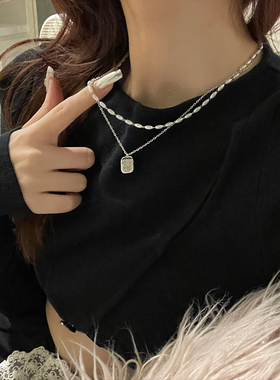 双层米粒小珍珠项链女