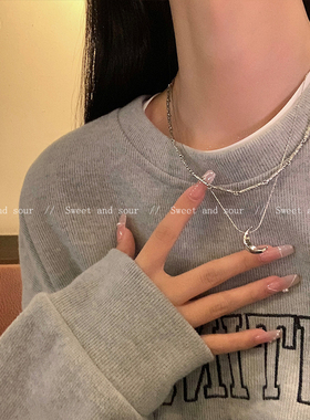 甜酷冷淡风双层月亮项链