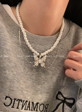 y2k蝴蝶珍珠项链高级感