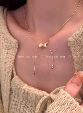 甜酷可爱蝴蝶结抽拉可调节项链设计感小众颈链choker秋冬锁骨链潮